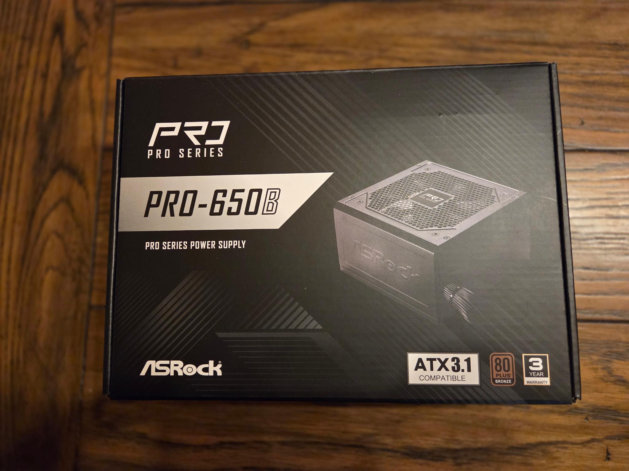 ASRock PRO Series PRO-650B 650 W ATX 3.1 Compatible 80 PLUS BRONZE Certified Power Supply