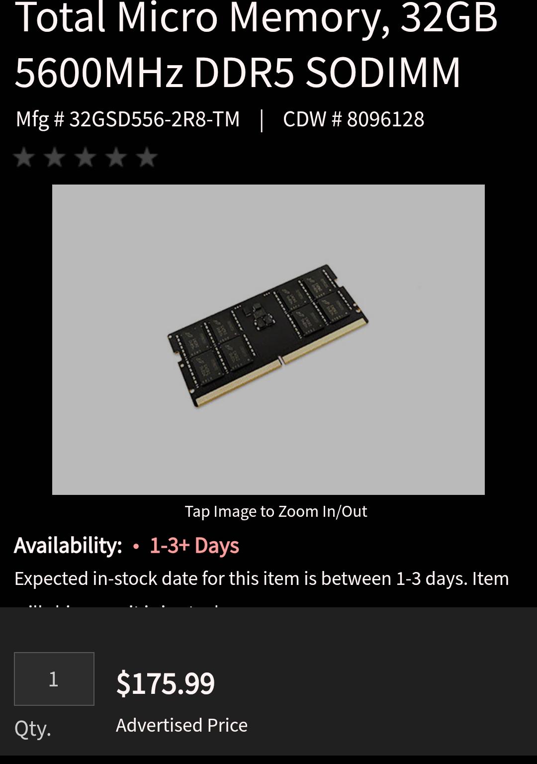 Total Micro Memory, 32GB 5600MHz DDR5 SODIMM