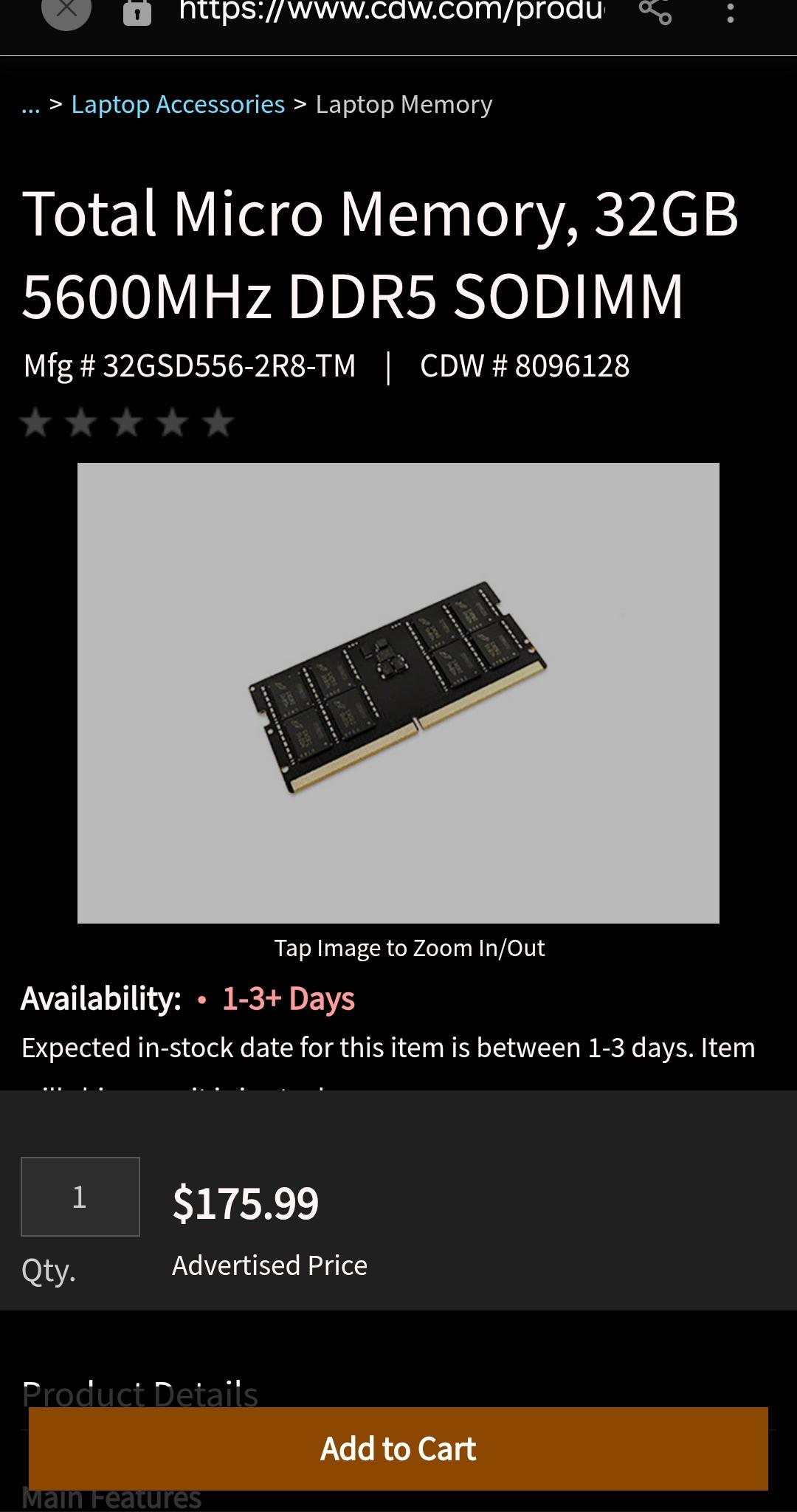 Total Micro Memory, 32GB 5600MHz DDR5 SODIMM