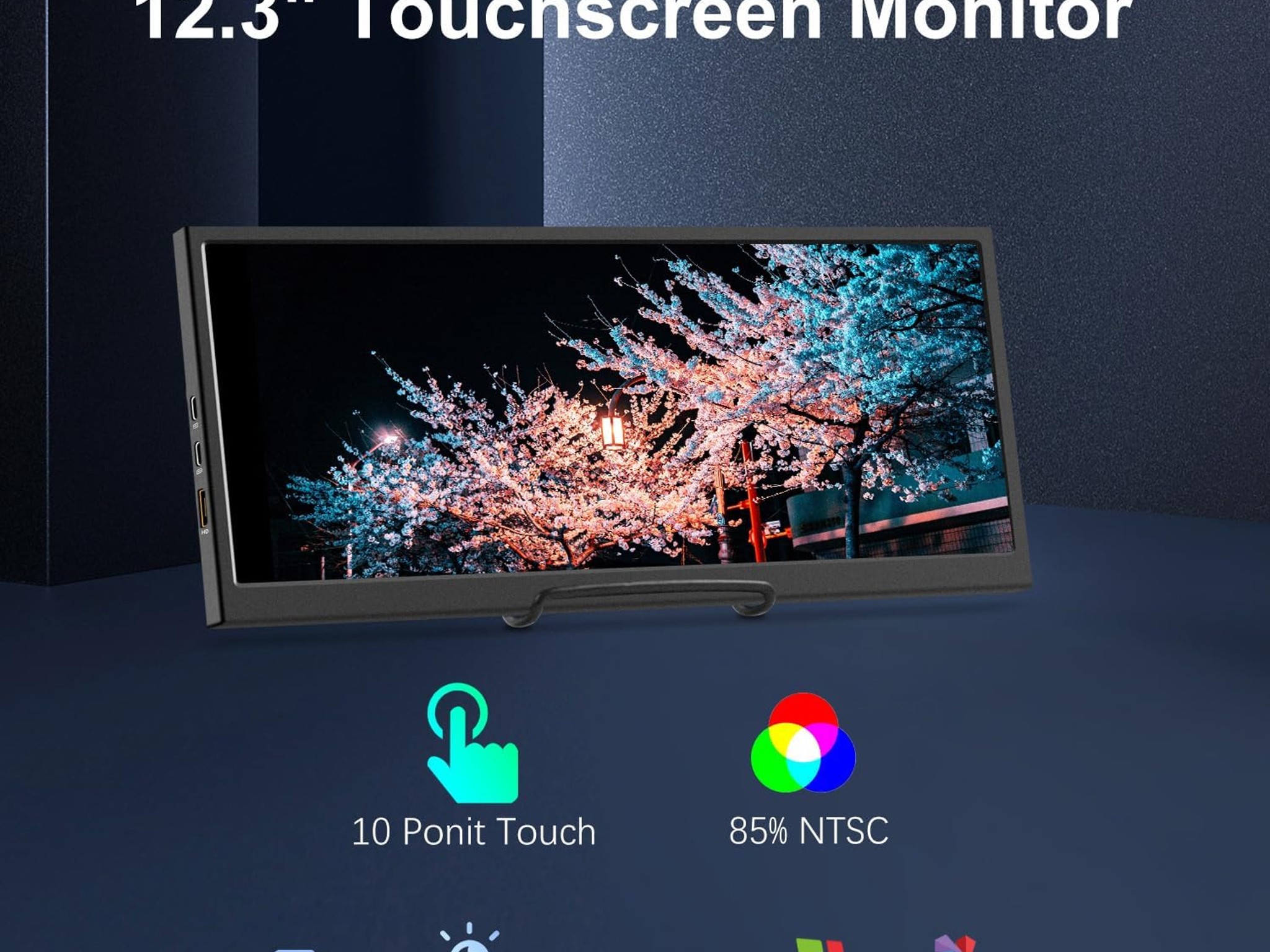 12.3 Inch Touchscreen Secondary Monitor, IPS Stretched Bar LCD Travel | Touch Display