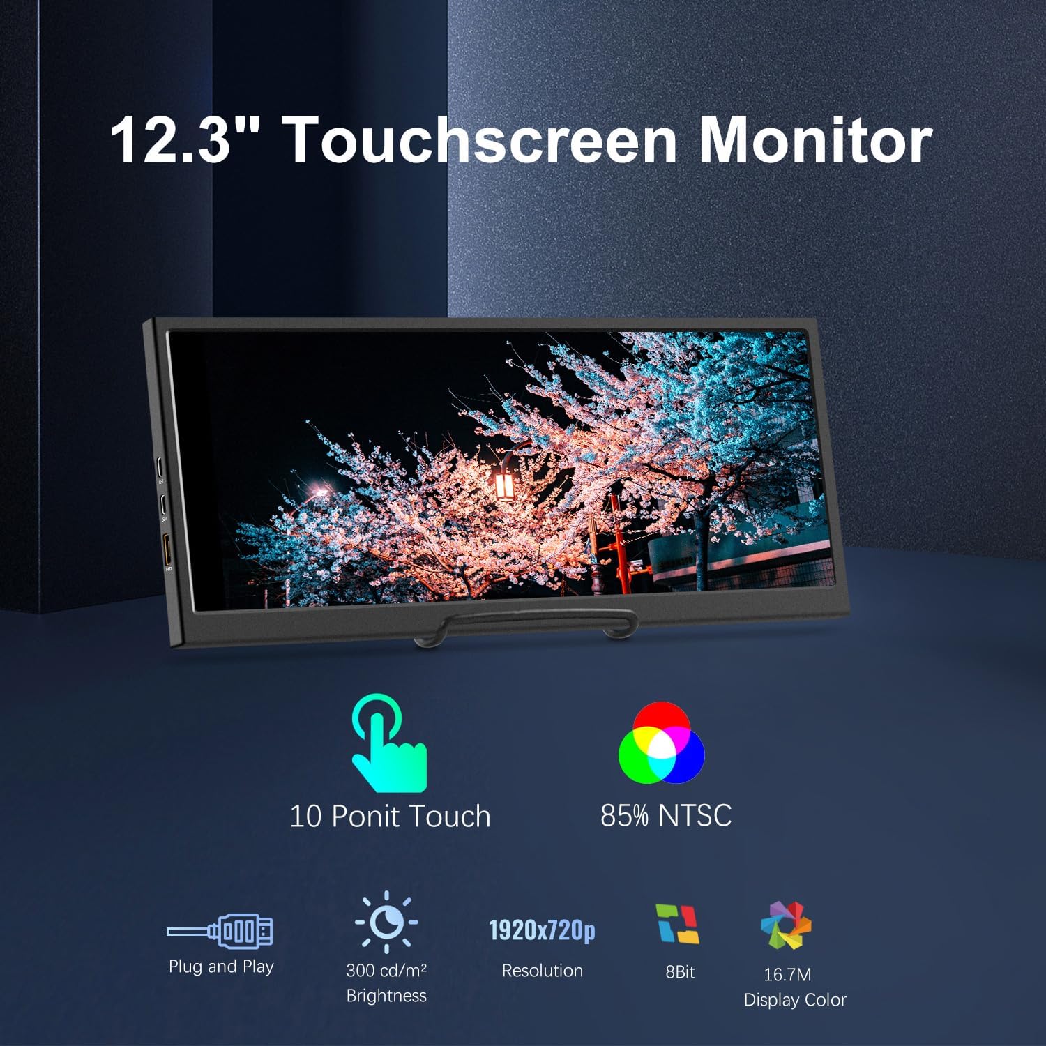 12.3 Inch Touchscreen Secondary Monitor, IPS Stretched Bar LCD Travel | Touch Display