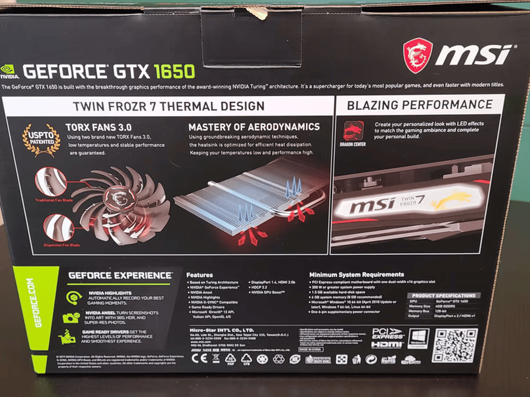 MSI GeForce GTX 1650 4GB | GDDR5 Twin FROZR7 Gaming Graphics Card