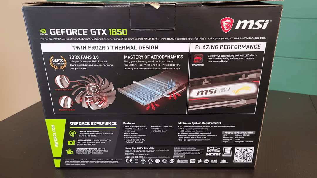 MSI GeForce GTX 1650 4GB | GDDR5 Twin FROZR7 Gaming Graphics Card