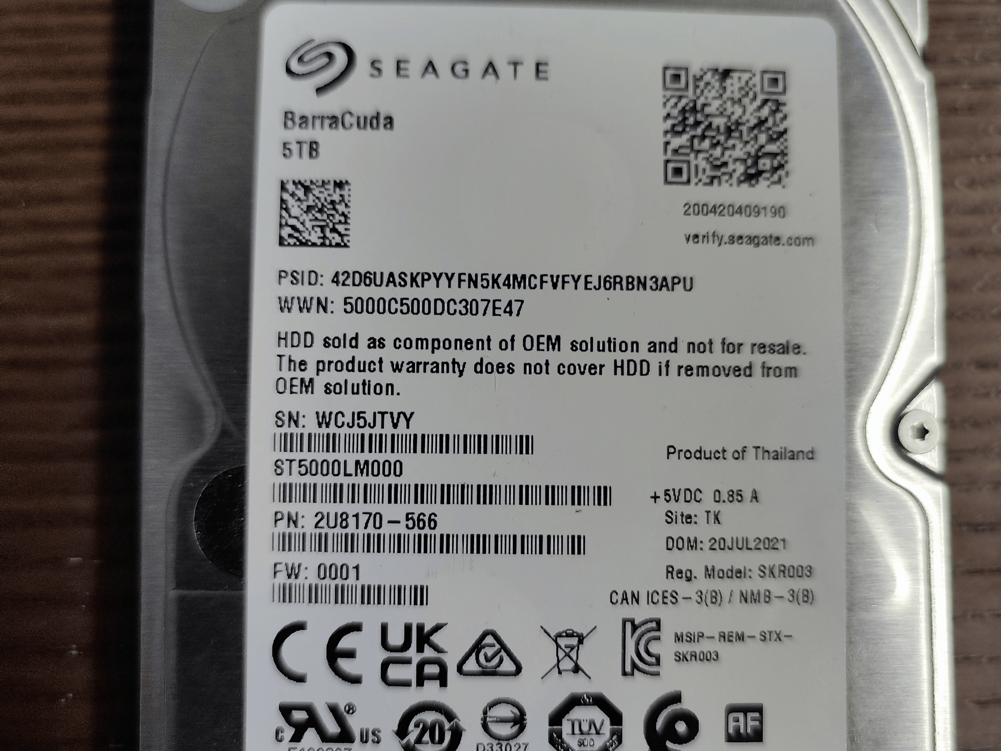 Seagate BarraCuda 2.5" 5TB 5400 RPM 128mb Cache HDD