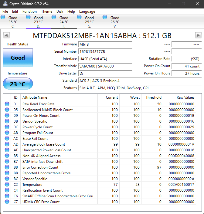 [Like New] 2x Micron M600 512GB SSD - Only 27 & 57 Hours