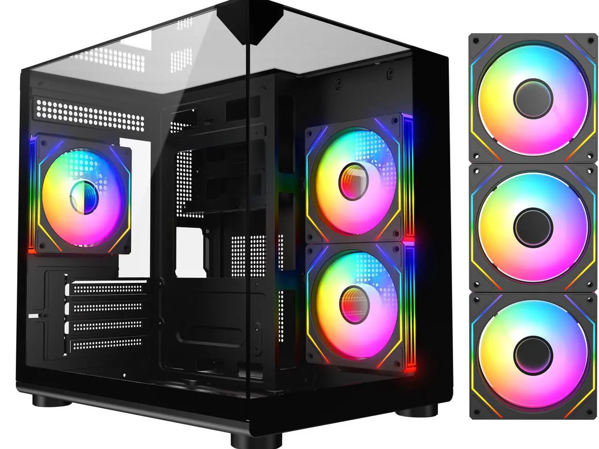 3 glass panel infinity fan case x3 120mm fans