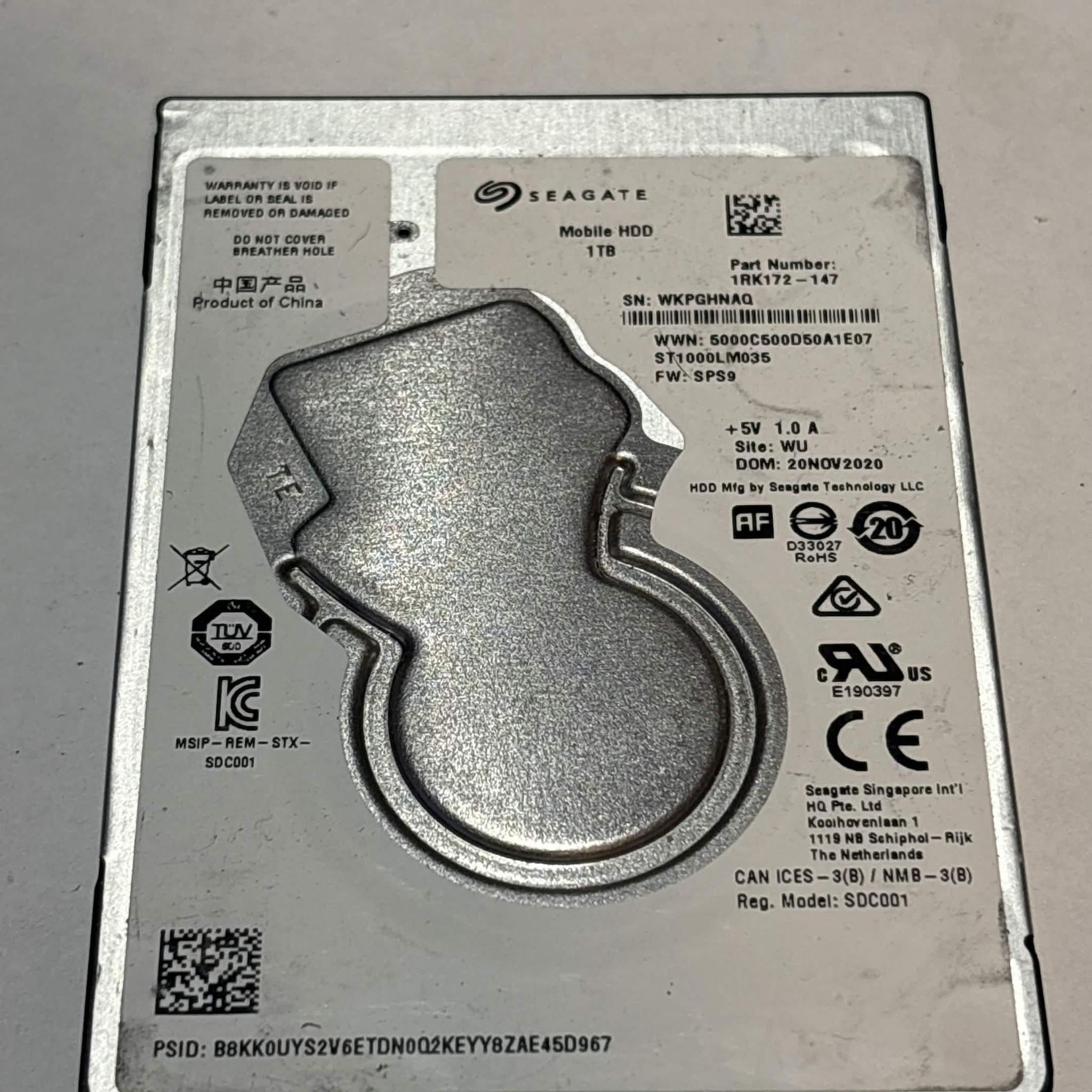 Seagate Mobile HDD 1TB SATA Hard Drive | Tested & Functional