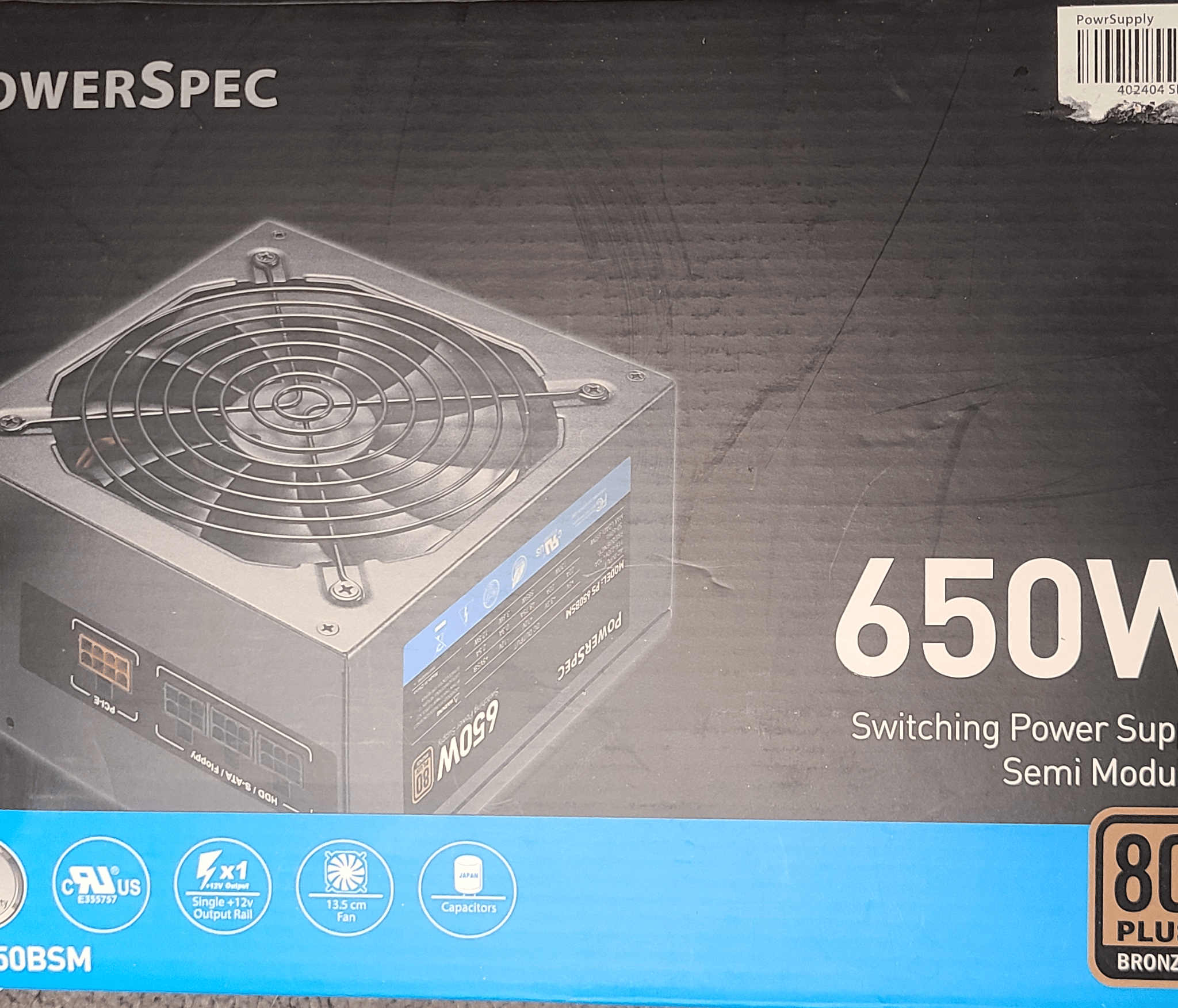 PowerSpec 650BSM 650 W 80+ Bronze Certified Semi-modular ATX Power Supply