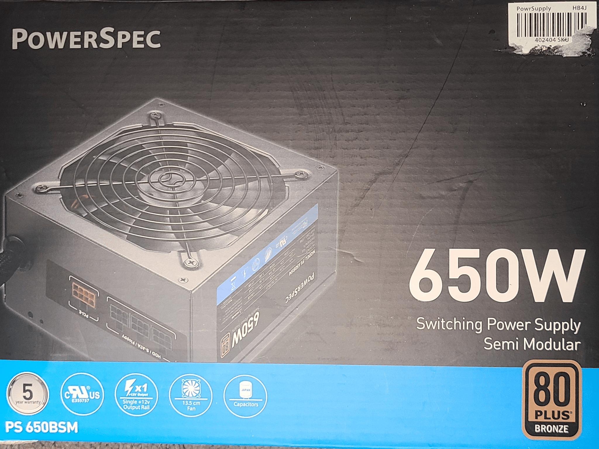 PowerSpec 650BSM 650 W 80+ Bronze Certified Semi-modular ATX Power Supply