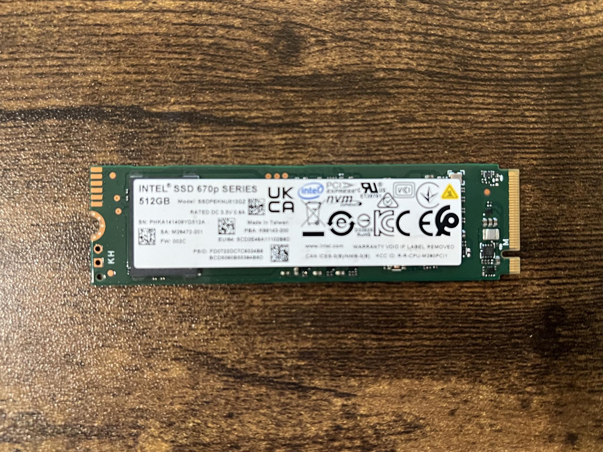 512GB PCIe Gen 3.0x4.0 M.2 NVMe Intel SSD 670p Series with DRAM Cache  - 99% Health