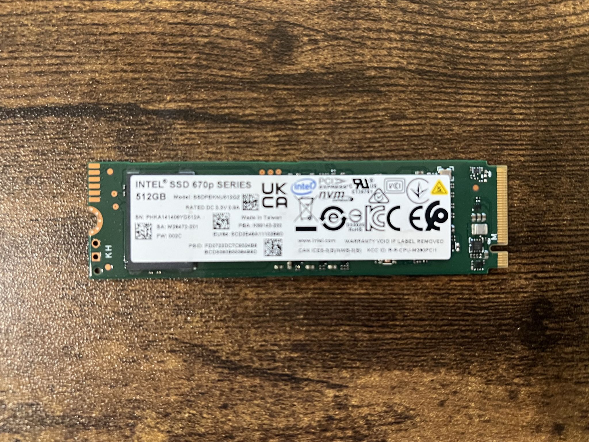 512GB PCIe Gen 3.0x4.0 M.2 NVMe Intel SSD 670p Series with DRAM Cache  - 99% Health