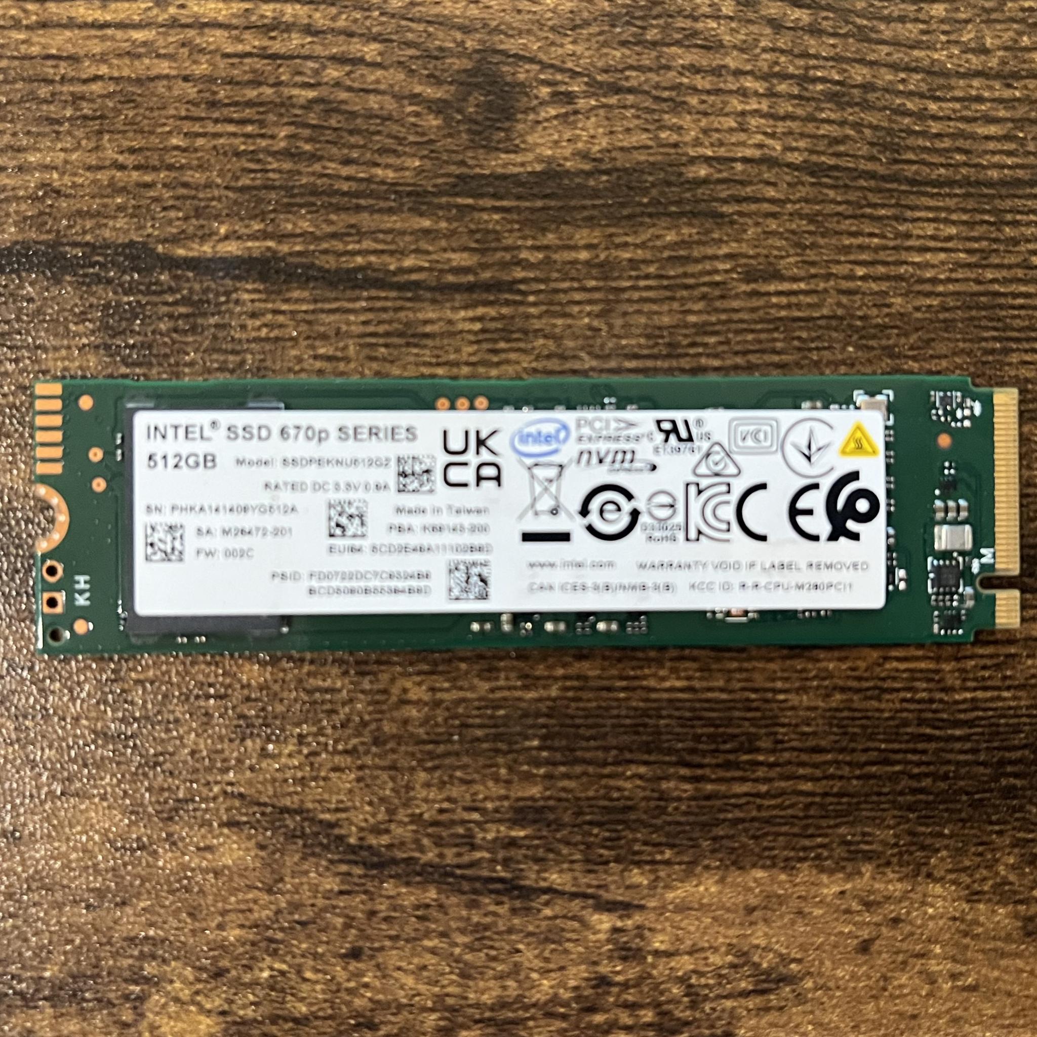 512GB PCIe Gen 3.0x4.0 M.2 NVMe Intel SSD 670p Series with DRAM Cache  - 99% Health