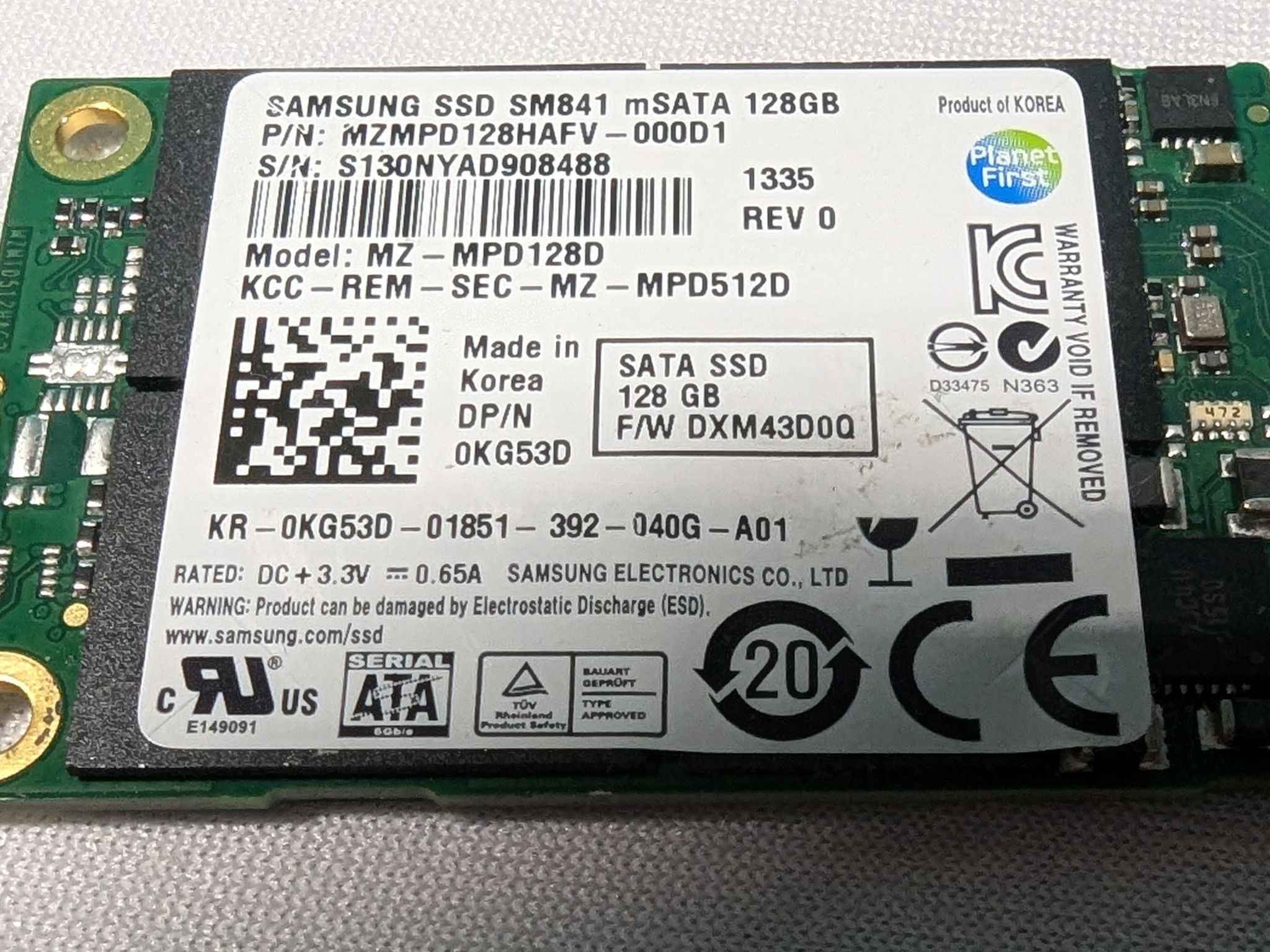 128gb mSata drive.