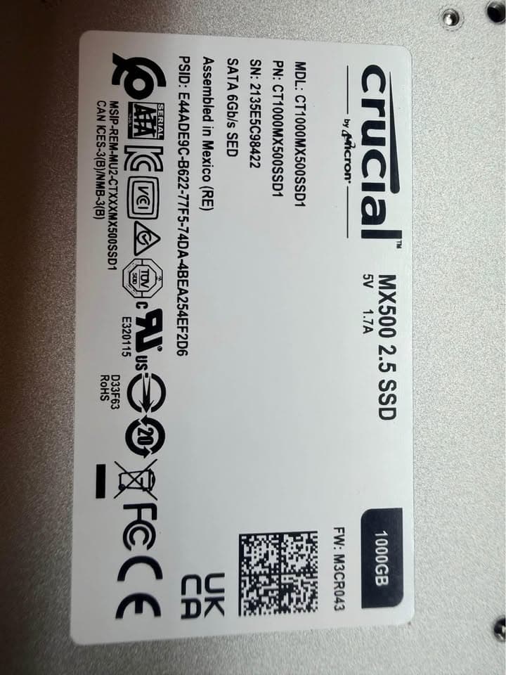Crucial CT1000MX 1TB 2.5-inch SATA Internal SSD