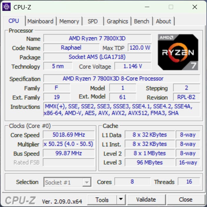 AMD Ryzen 7 7800X3D 8-Core 16-Thread 4.2GHz–5GHz AM5 Gaming CPU Processor