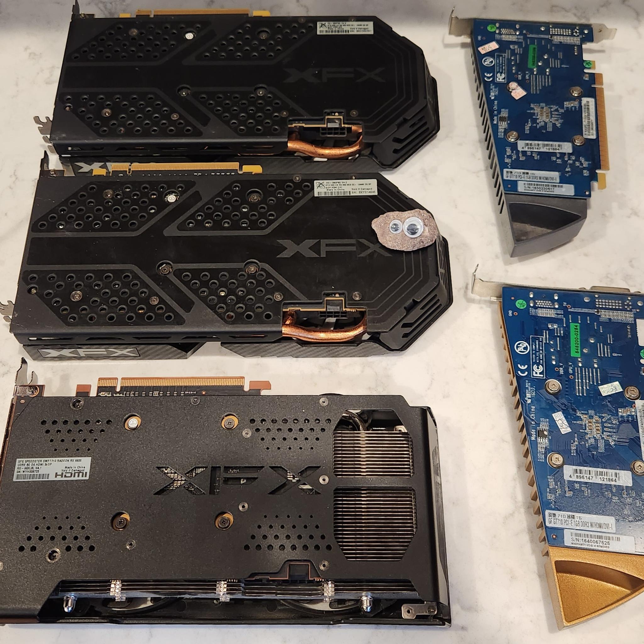 FOR UCW | 2× 580 8GB, 1x 6600 8GB, 2× GT 710 1GB "Feesh" - Used