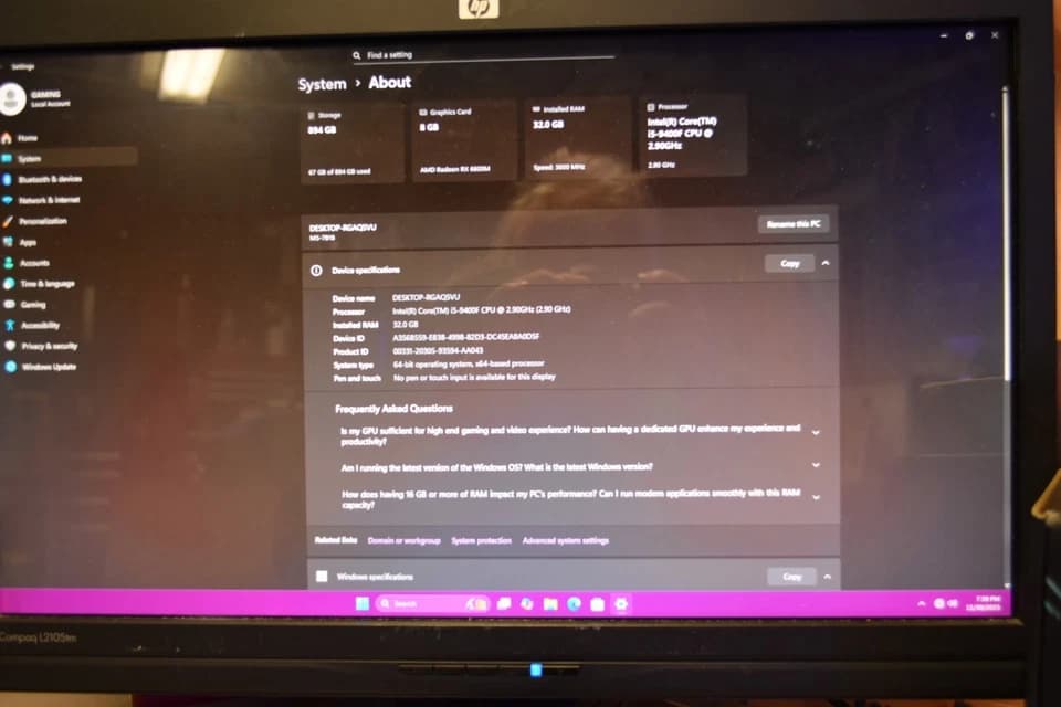 Gaming pc Intel I 5 9400 GPU RX 6600 8 GB 1 TB NVME 32Gb RGB ram 700 Watt PSU