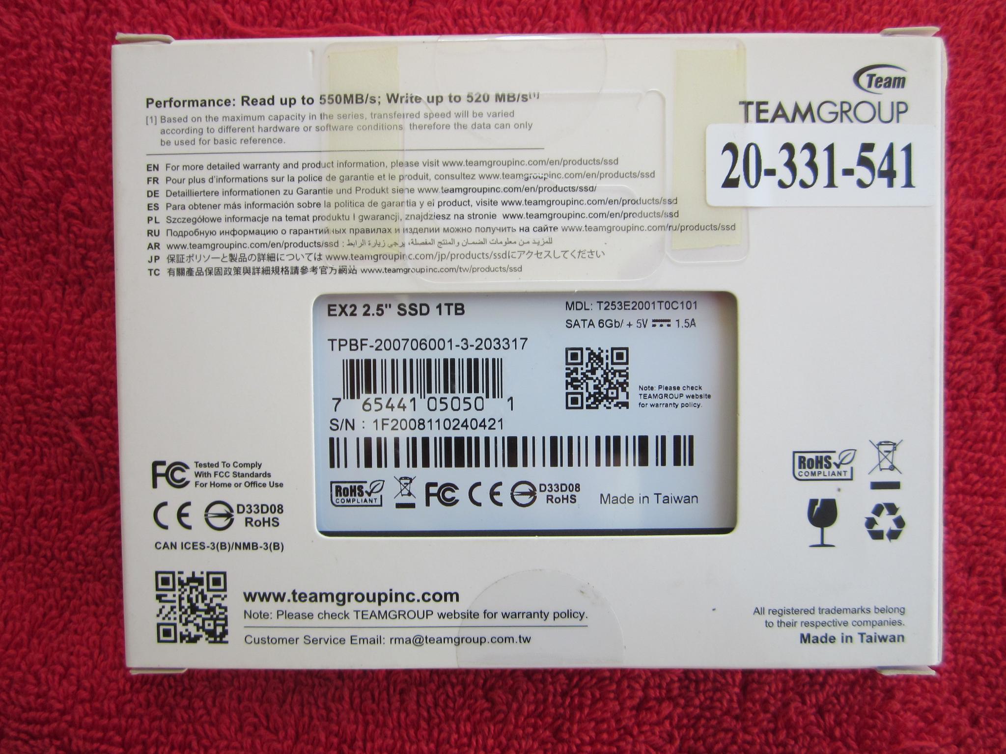 NEW SEALED Team Group EX2 2.5" 1TB SATA III SSD T253E2001T0C101