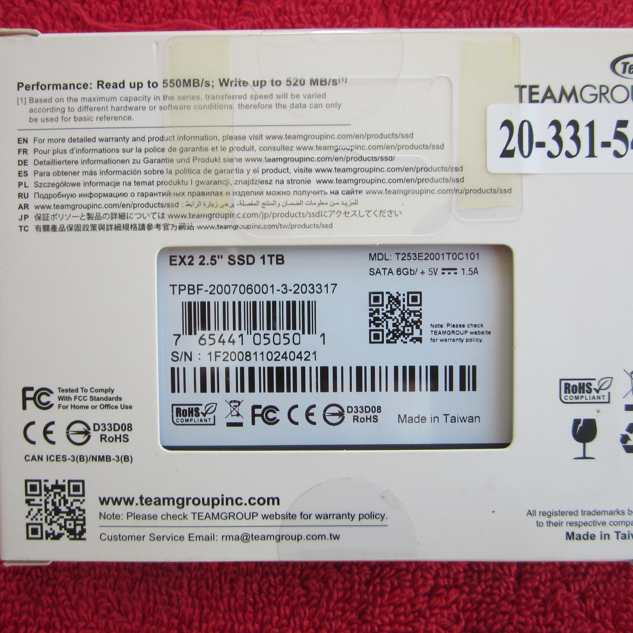 NEW SEALED Team Group EX2 2.5" 1TB SATA III SSD T253E2001T0C101