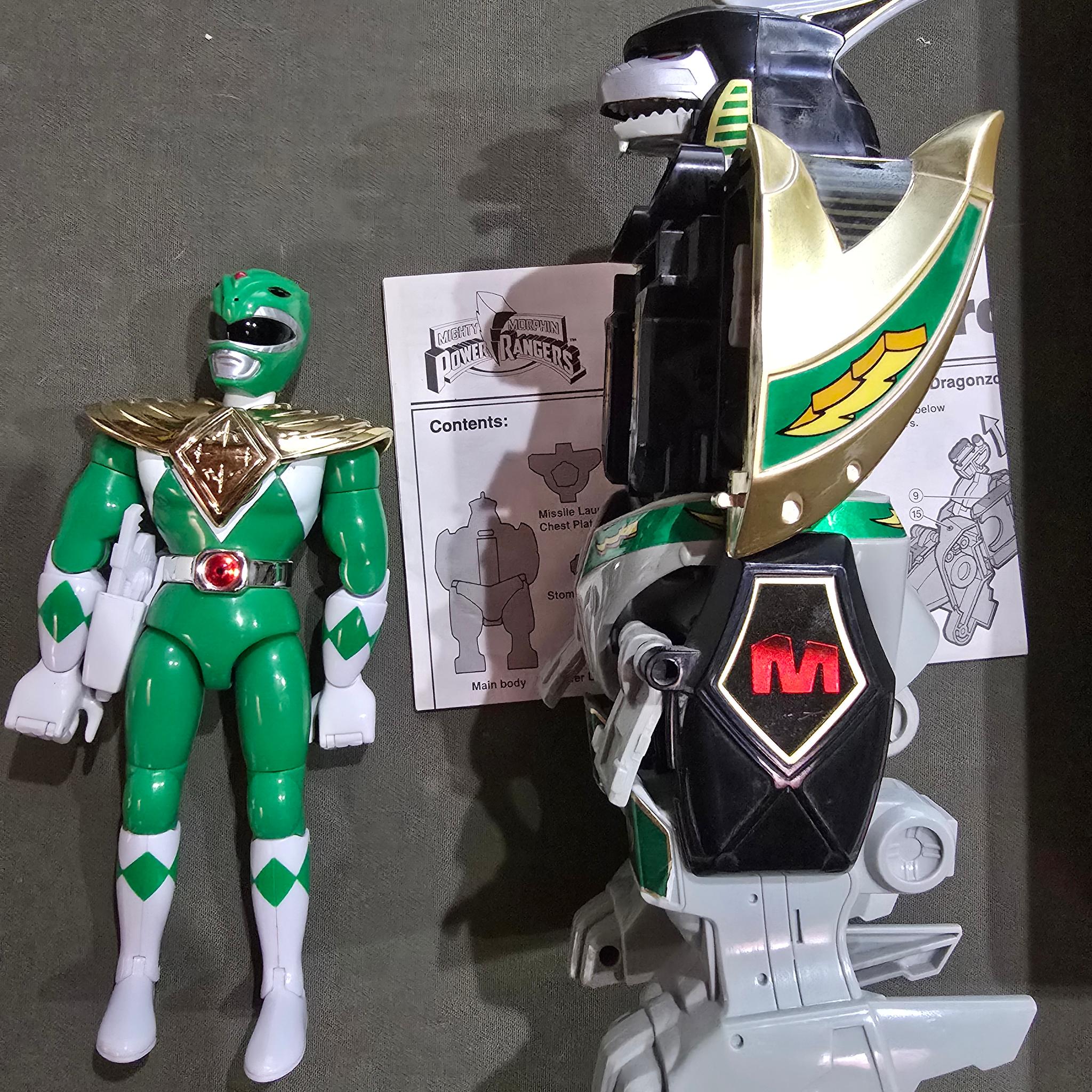Vintage 1993 Bandai Mighty Morphin Power Rangers Dragonzord w/ Green Ranger