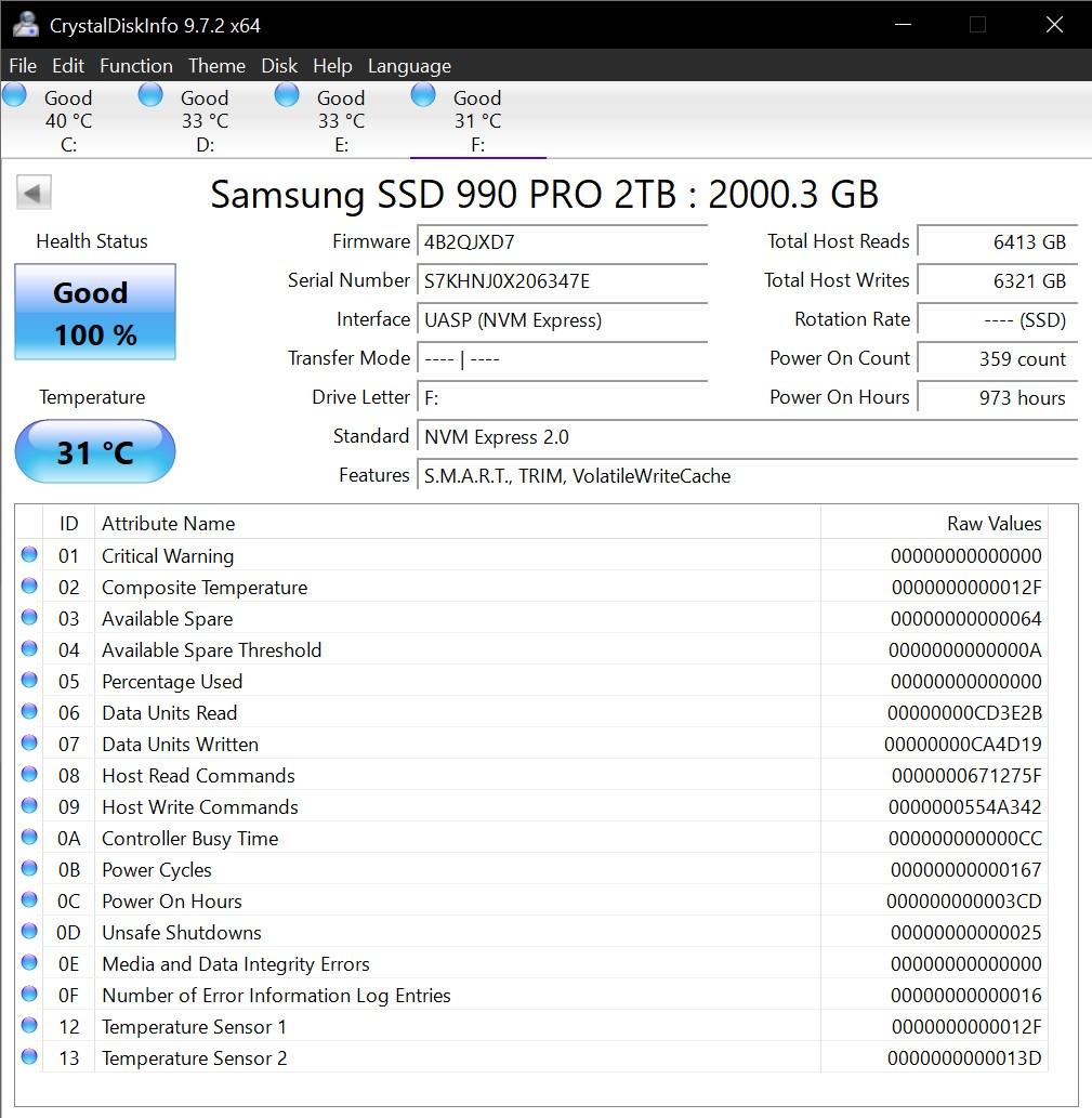 Samsung 990 PRO 2TB NVMe SSD – PCIe 4.0 M.2 2280 – Up to 7,450 MB/s
