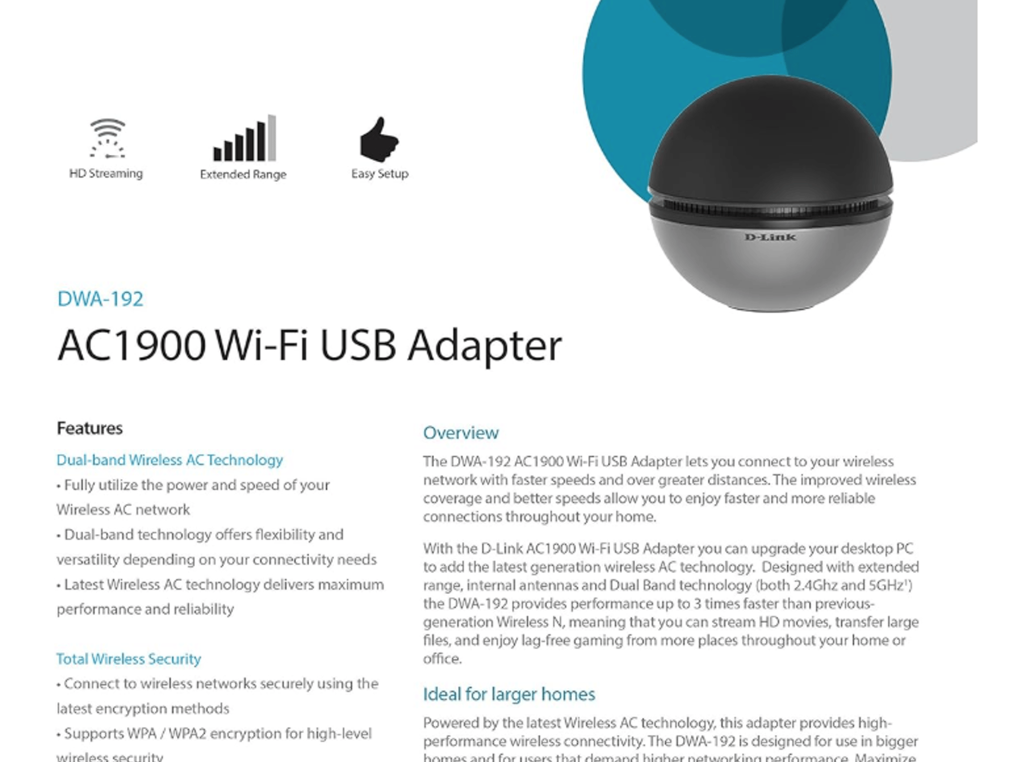 D-Link AC1900 Ultra Wi-Fi USB 3.0 Dual Band Wireless Network Adapter