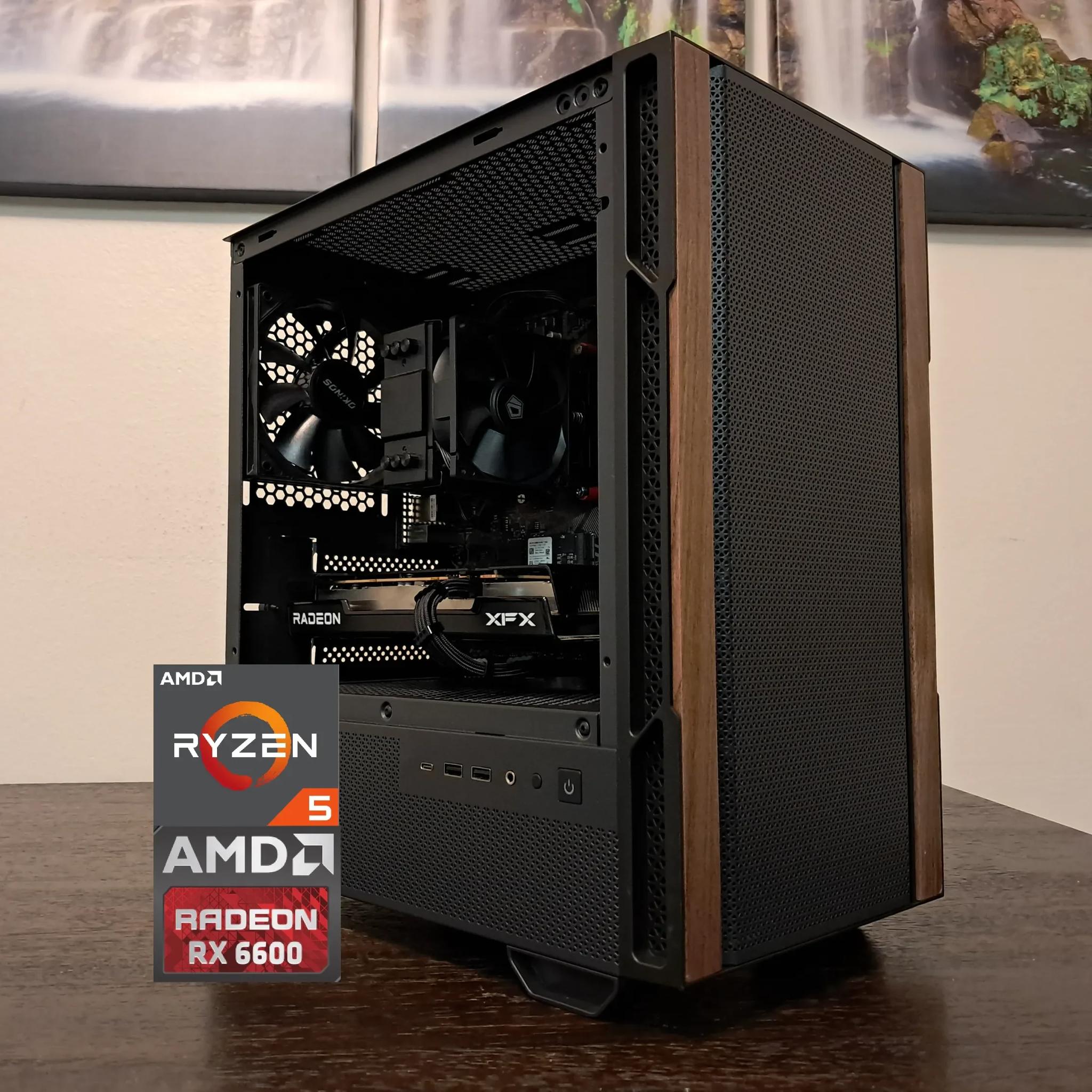 🪵Sleek Woodgrain AMD Gamer!🪵Ryzen 5 3500X | Radeon RX 6600 | 1TB SSD | 16GB DDR4-3200