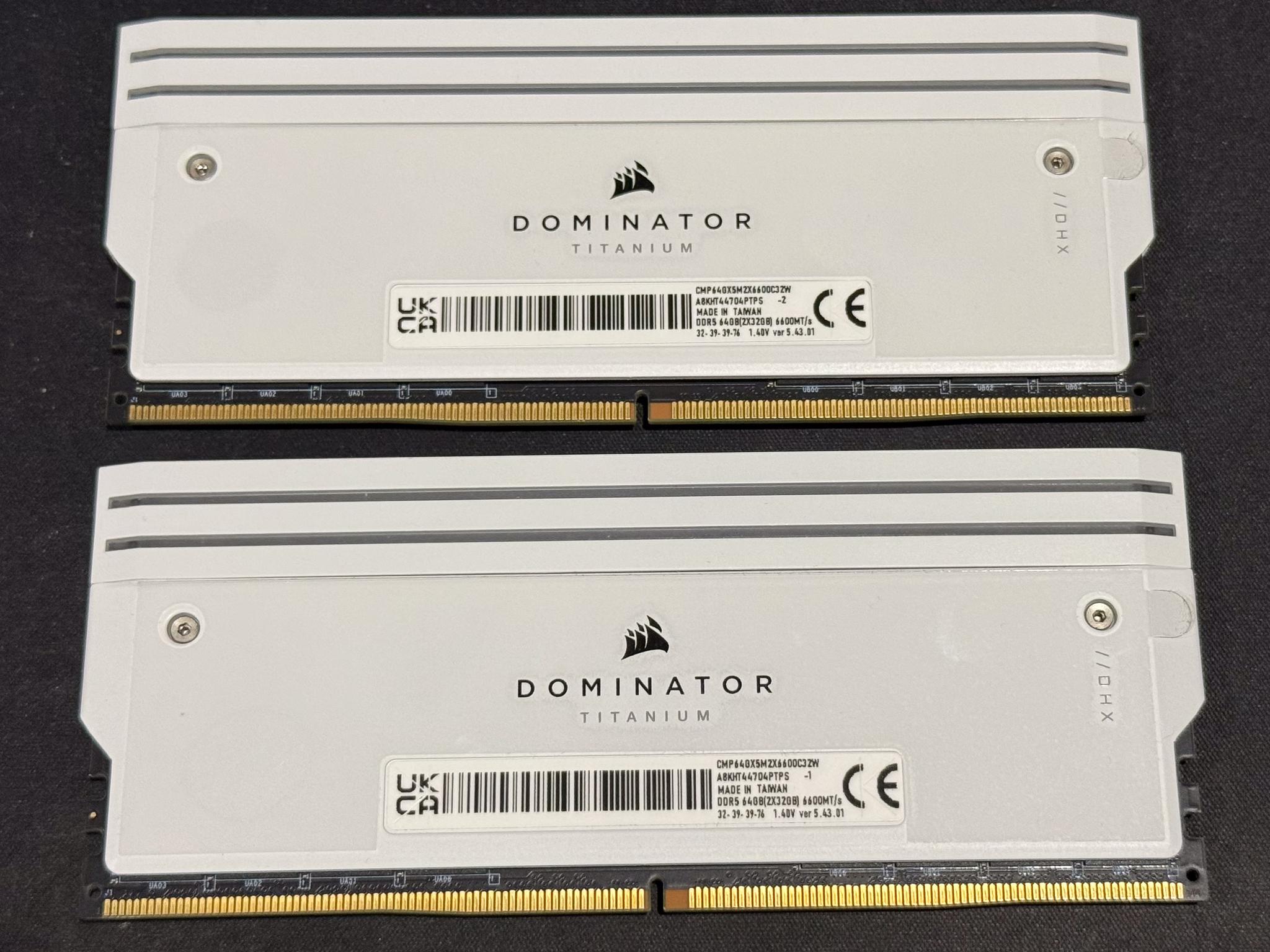 DOMINATOR® TITANIUM RGB 64GB (2x32GB) DDR5 DRAM 6600MT/s CL32 Intel XMP Memory Kit — White