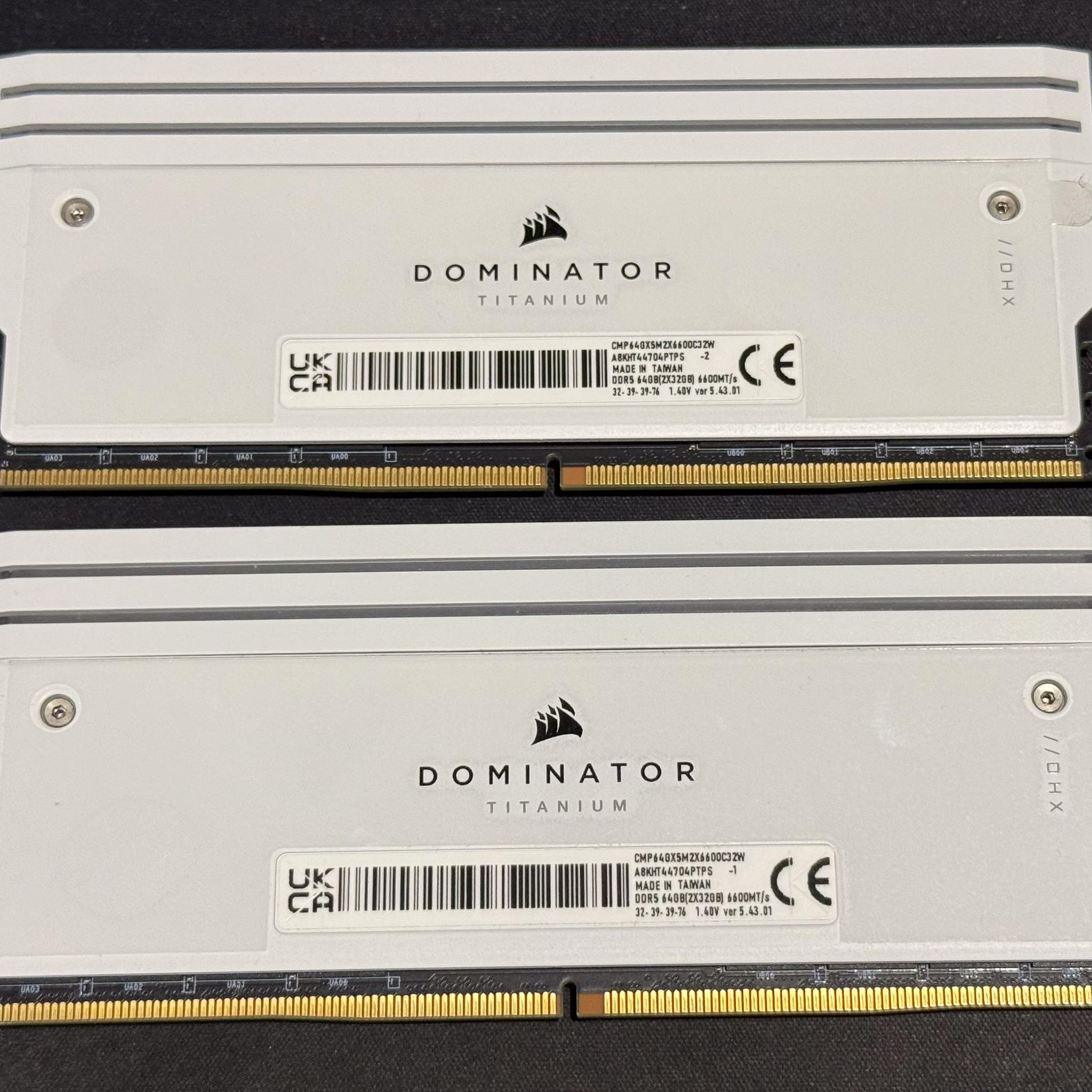 DOMINATOR® TITANIUM RGB 64GB (2x32GB) DDR5 DRAM 6600MT/s CL32 Intel XMP Memory Kit — White