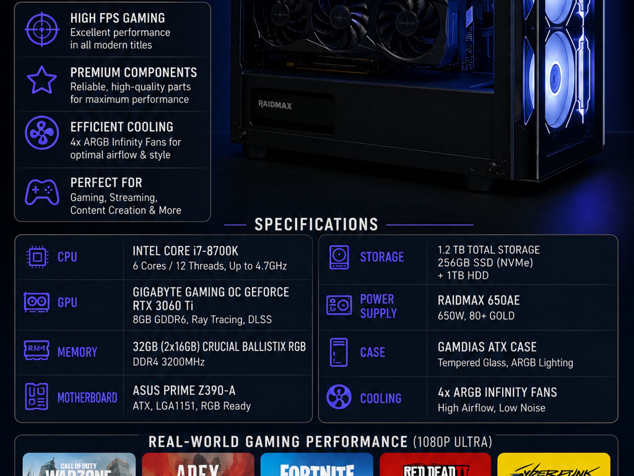 🔥Custom Gaming PC | RTX 3060 Ti | i7-8700K | 32GB RGB RAM🔥