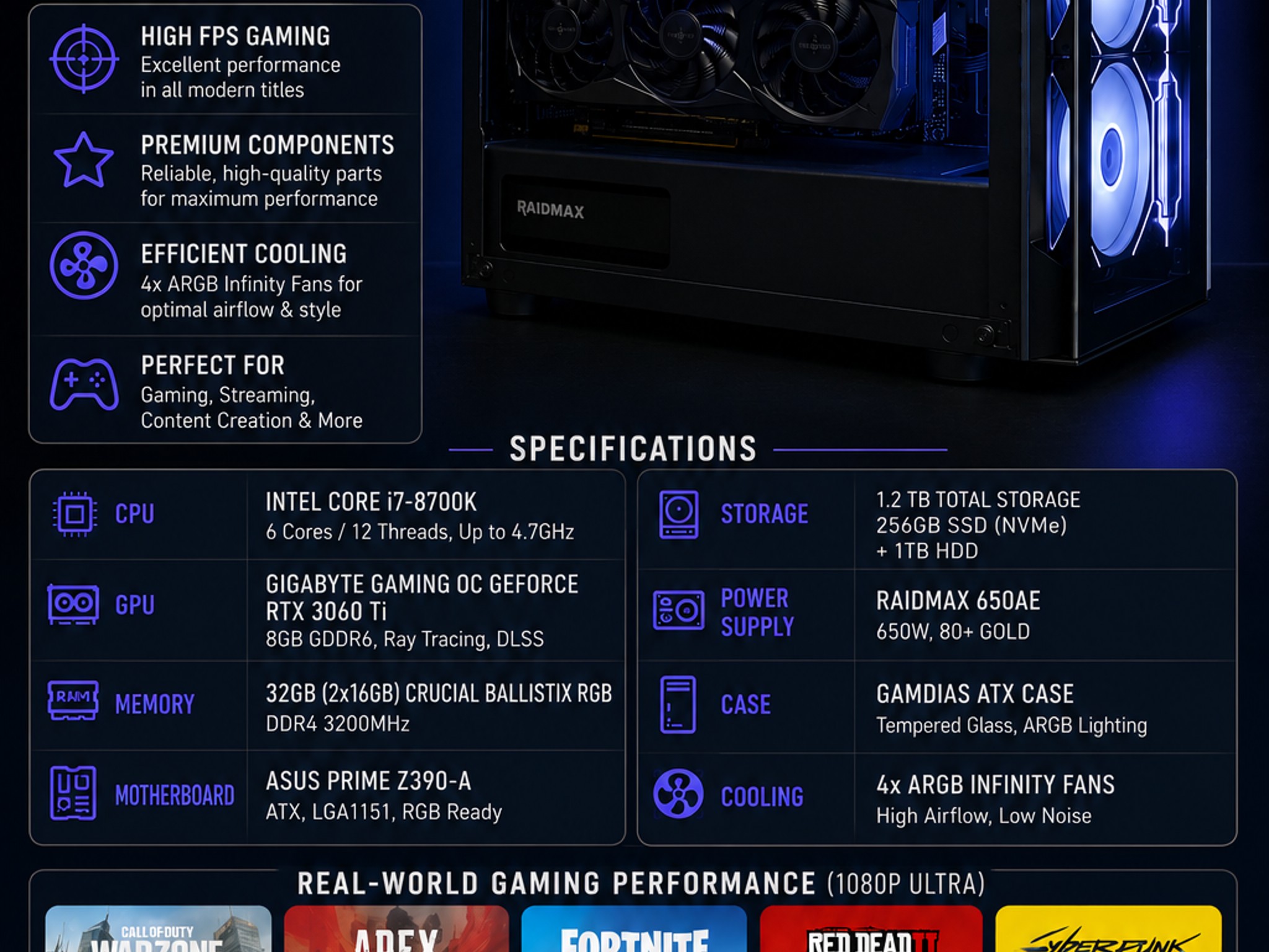 🔥Custom Gaming PC | RTX 3060 Ti | i7-8700K | 32GB RGB RAM🔥
