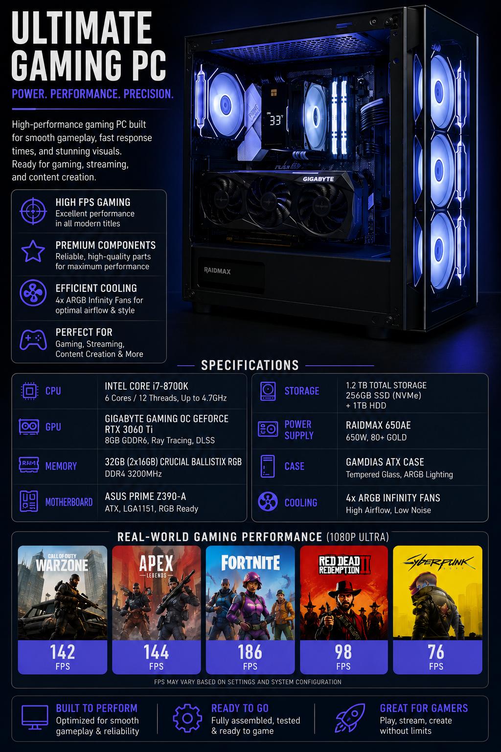 🔥Custom Gaming PC | RTX 3060 Ti | i7-8700K | 32GB RGB RAM🔥