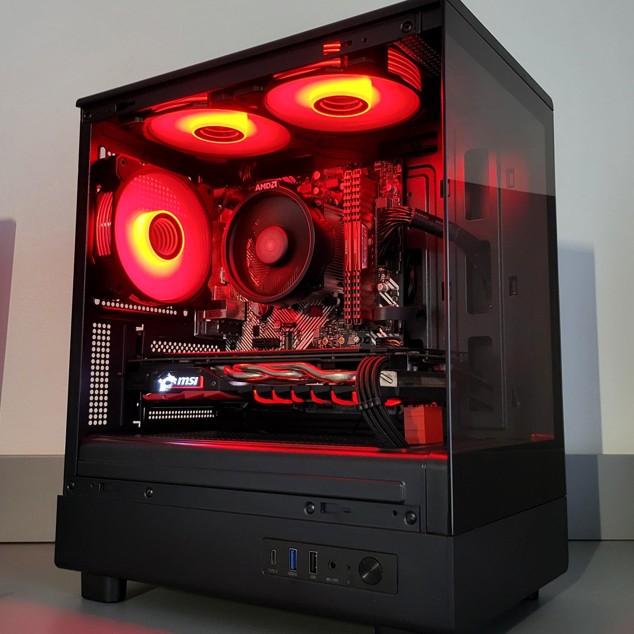 Red/Black Gaming PC! Ryzen 5 | Radeon RX | 16GB | 1TB | Wi-Fi BT | ARGB | 500W 80+ Gold