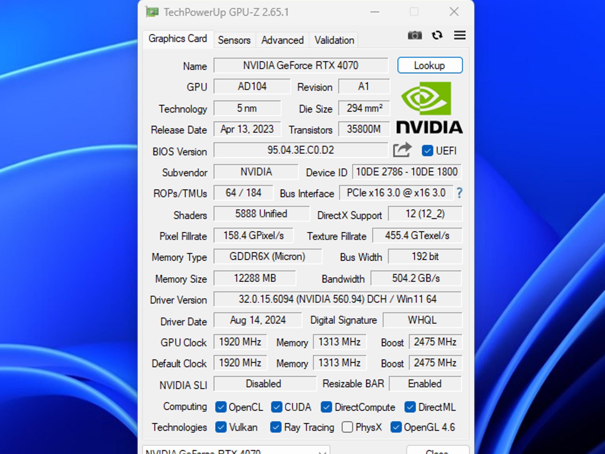 GALAX RTX 4070 1-Click OC 2X Graphics card - 12GB