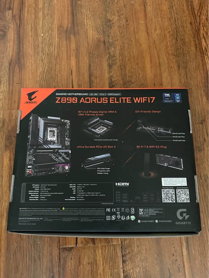 BNIB GIGABYTE Z890 AORUS ELITE WIFI7 Ultra Core (Series 2) LGA 1851