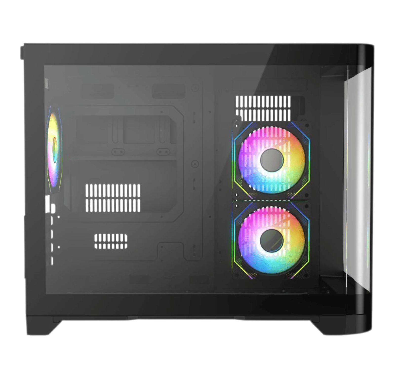 Sleek Black MATX Gaming PC Case – Curved Tempered Glass | Includes 6-Port Hub | High Airflow