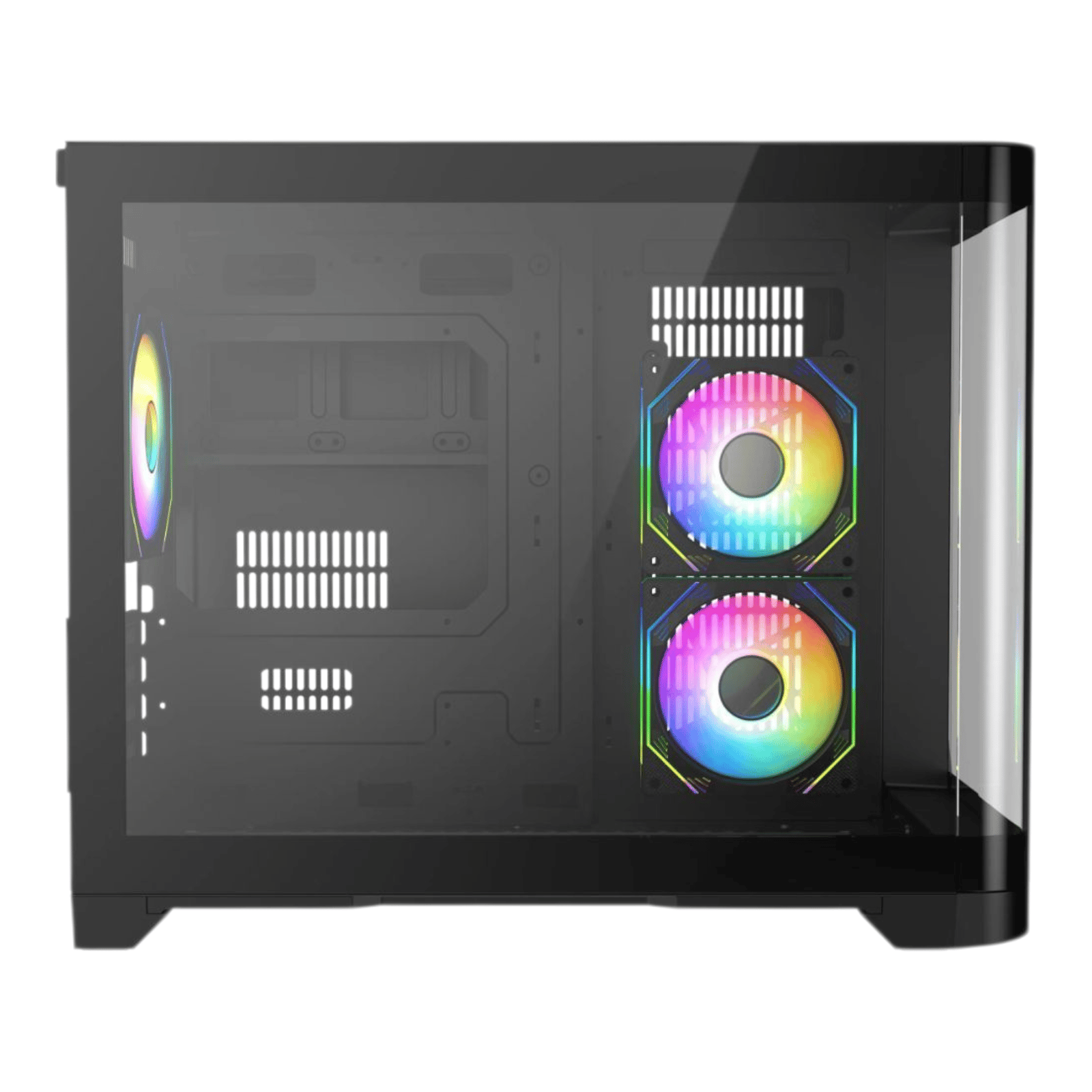 Sleek Black MATX Gaming PC Case – Curved Tempered Glass | Includes 6-Port Hub | High Airflow