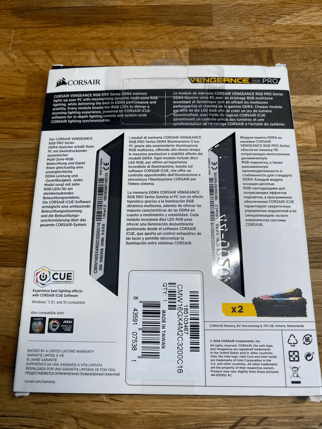 Corsair Vengeance Rgb Pro 16GB (2x8GB) DDR4 3200MHz C16 Ram