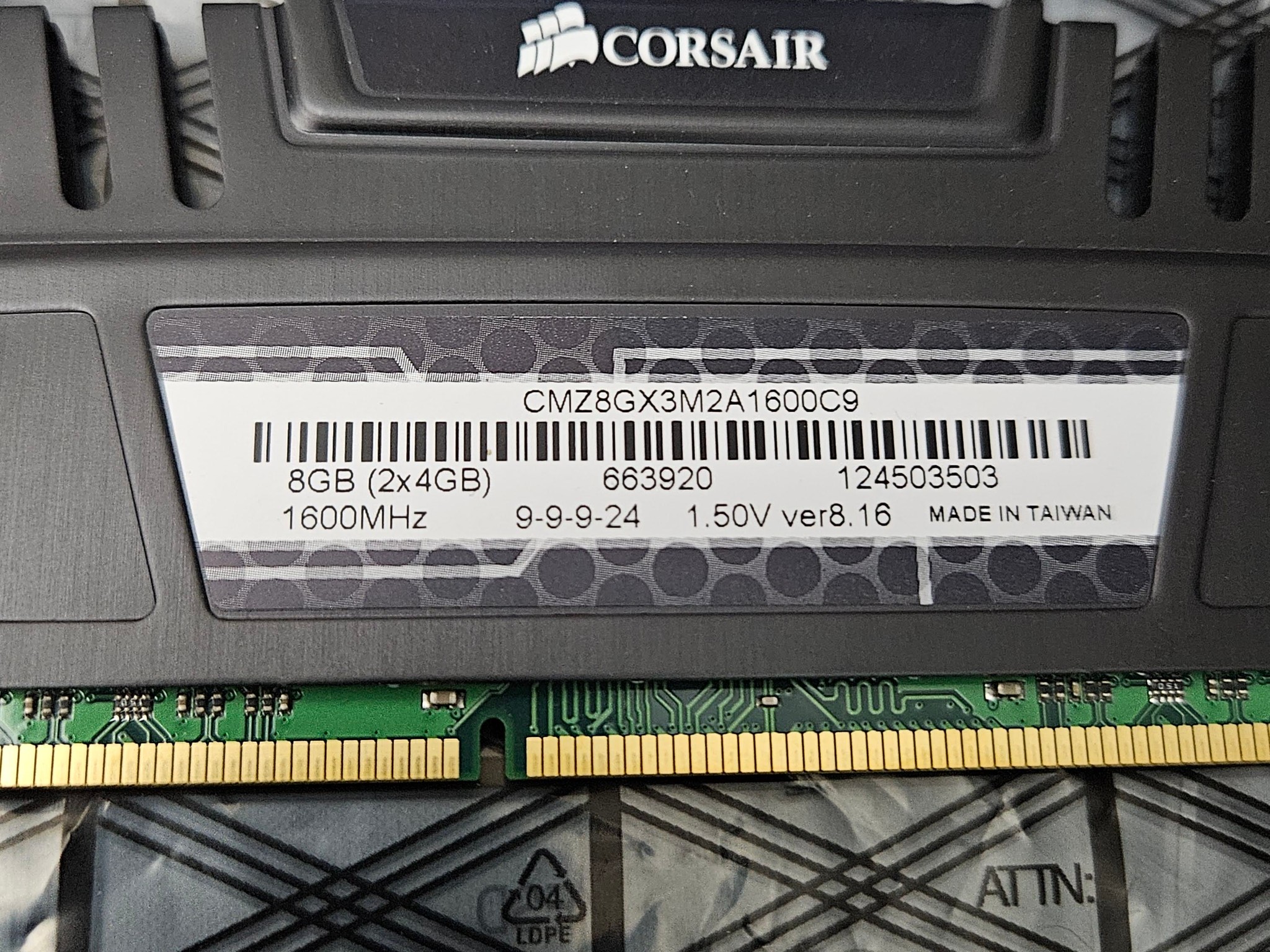 Corsair DDR3 16gb 4 X 4GB 1600MHZ memory RAM Lot 1