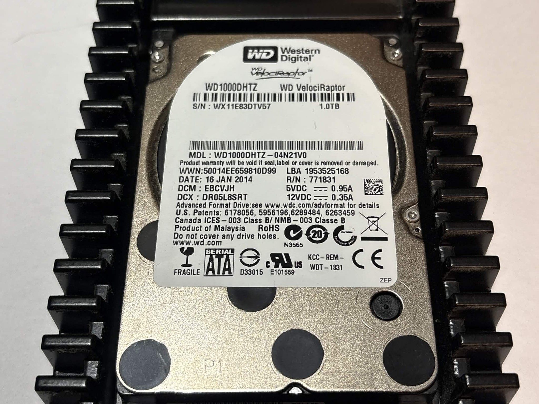 WD VelociRaptor 1TB 10,000 RPM SATA HDD w/ IcePack – WD1000DHTZ – Good SMART