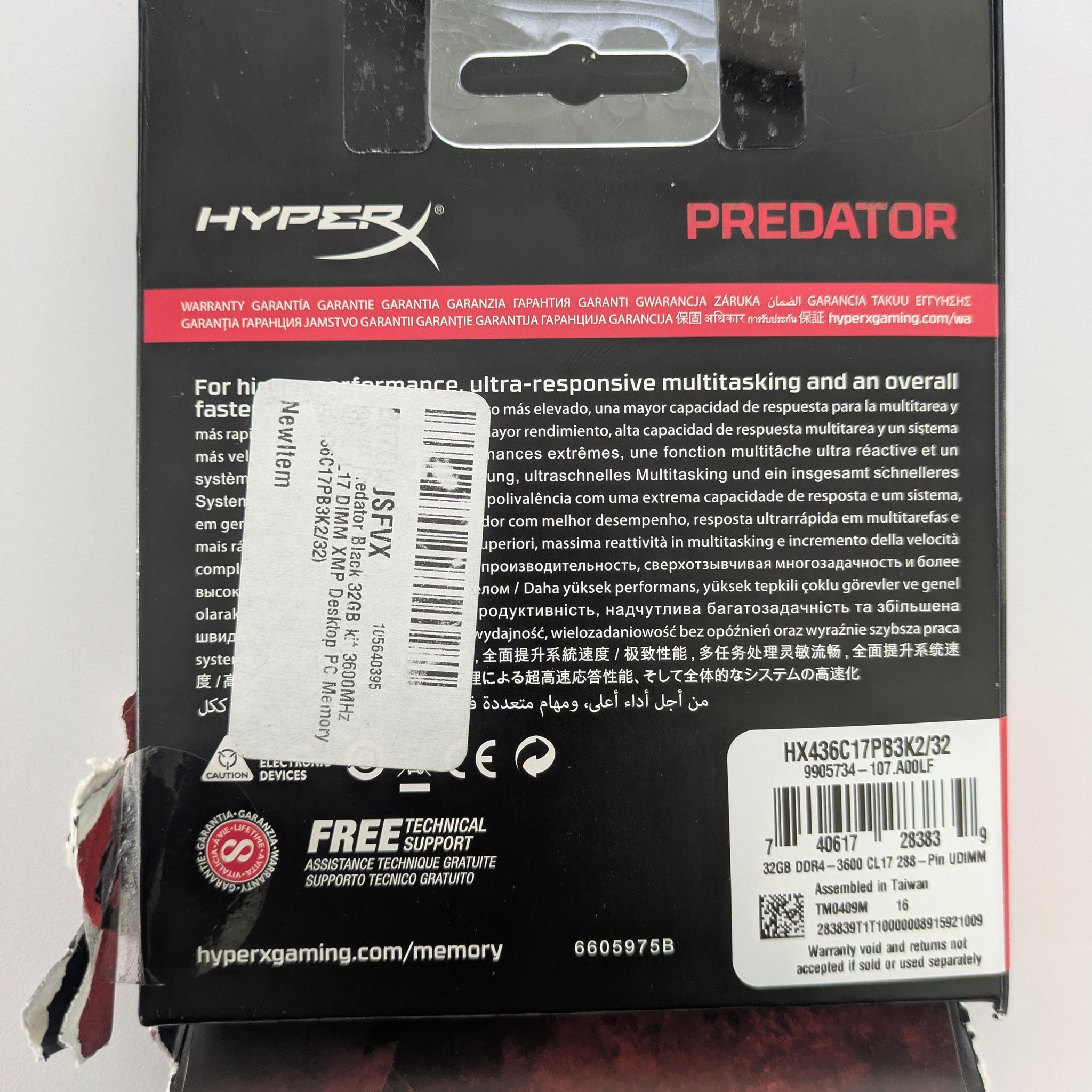 Kingston HyperX Predator 32GB DDR4-3600MHz CL17 288-pin UDIMM (2x16GB)