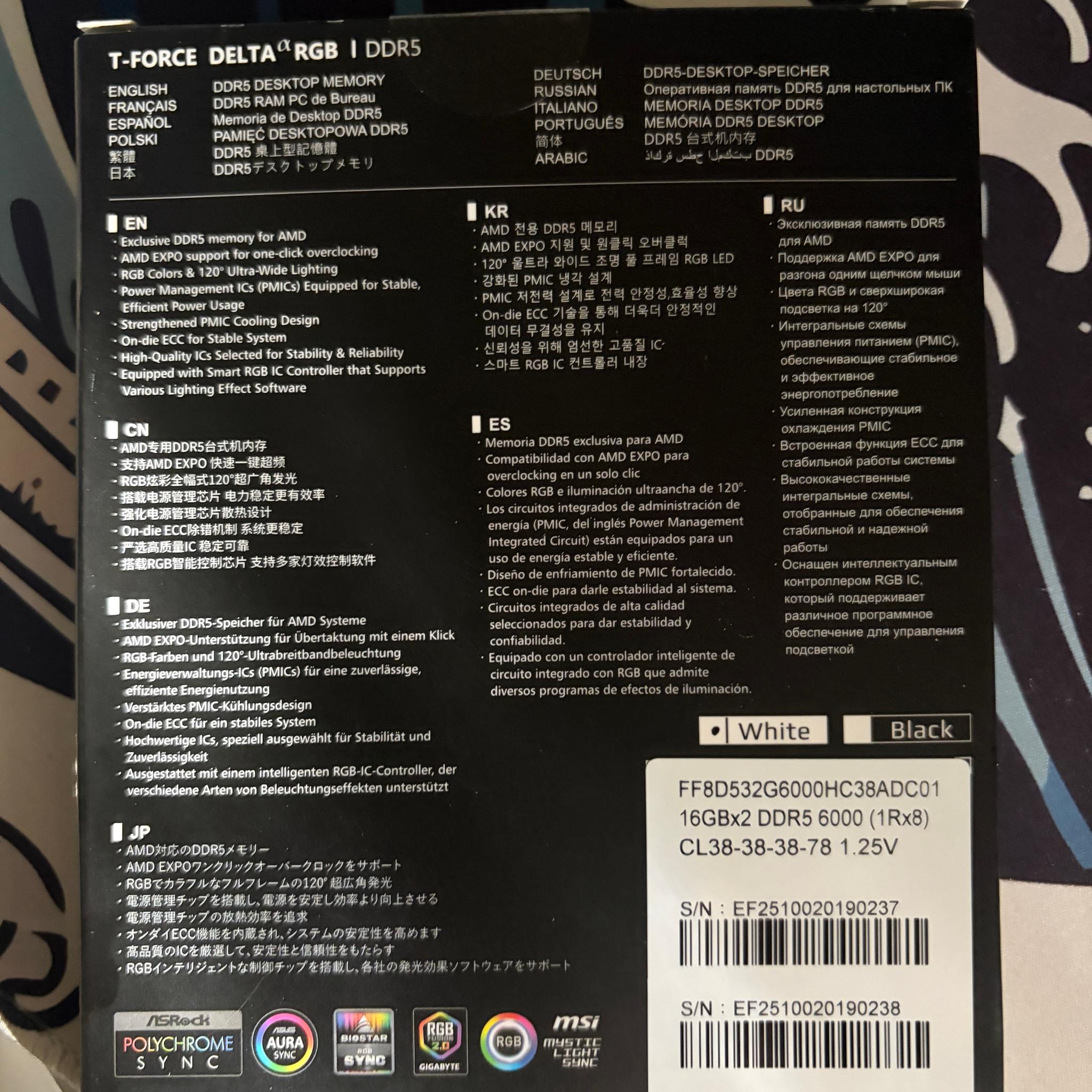 32GB T- Force Delta Alpha DDR5 (16gb x 2)