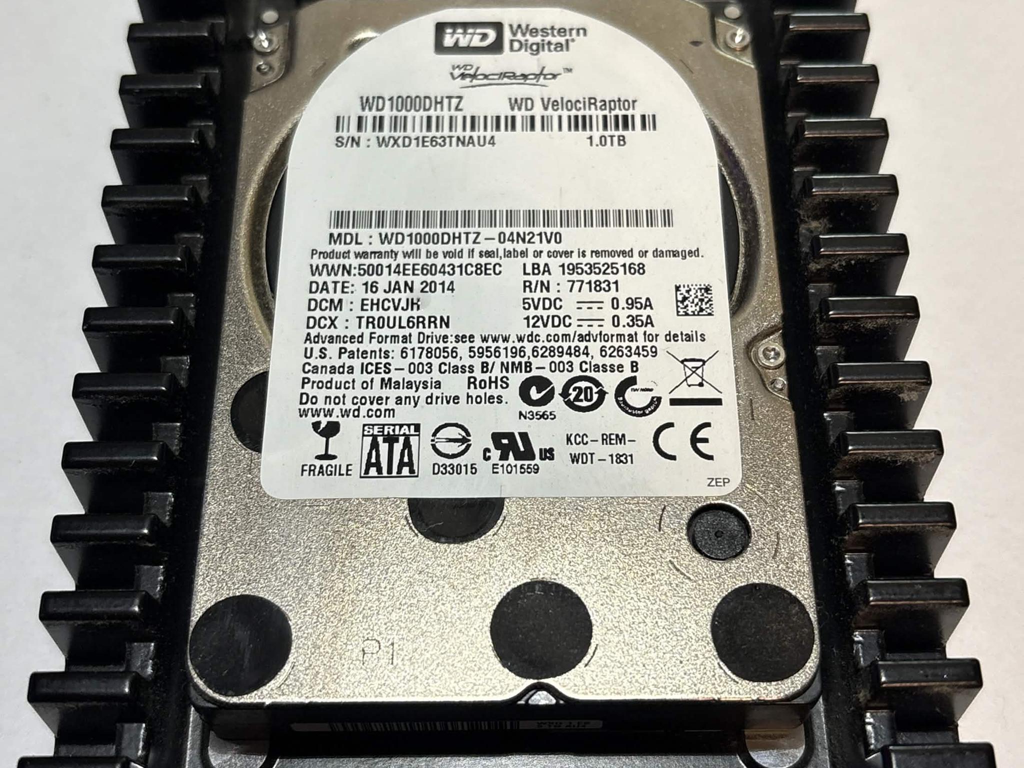 WD VelociRaptor 1TB 10,000 RPM SATA HDD w/ IcePack Heatsink – WD1000DHTZ – Good SMART