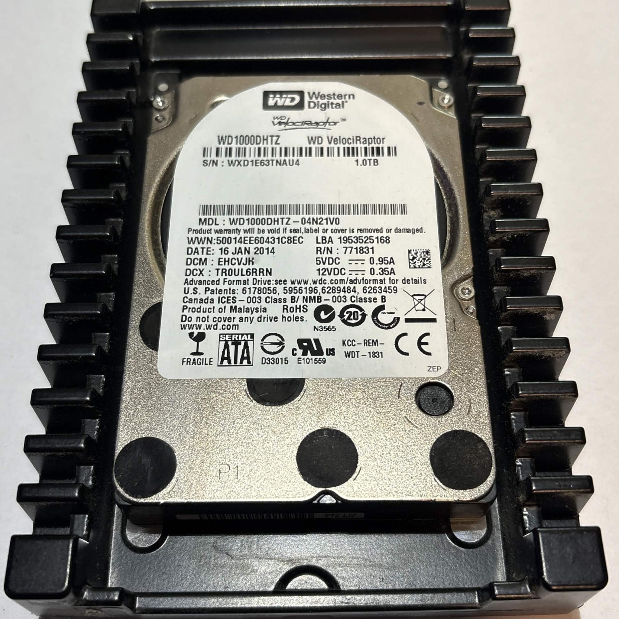 WD VelociRaptor 1TB 10,000 RPM SATA HDD w/ IcePack Heatsink – WD1000DHTZ – Good SMART