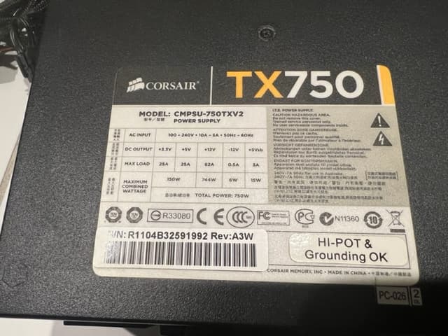 Corsair TX 750 Watt Power supply Non-Modular