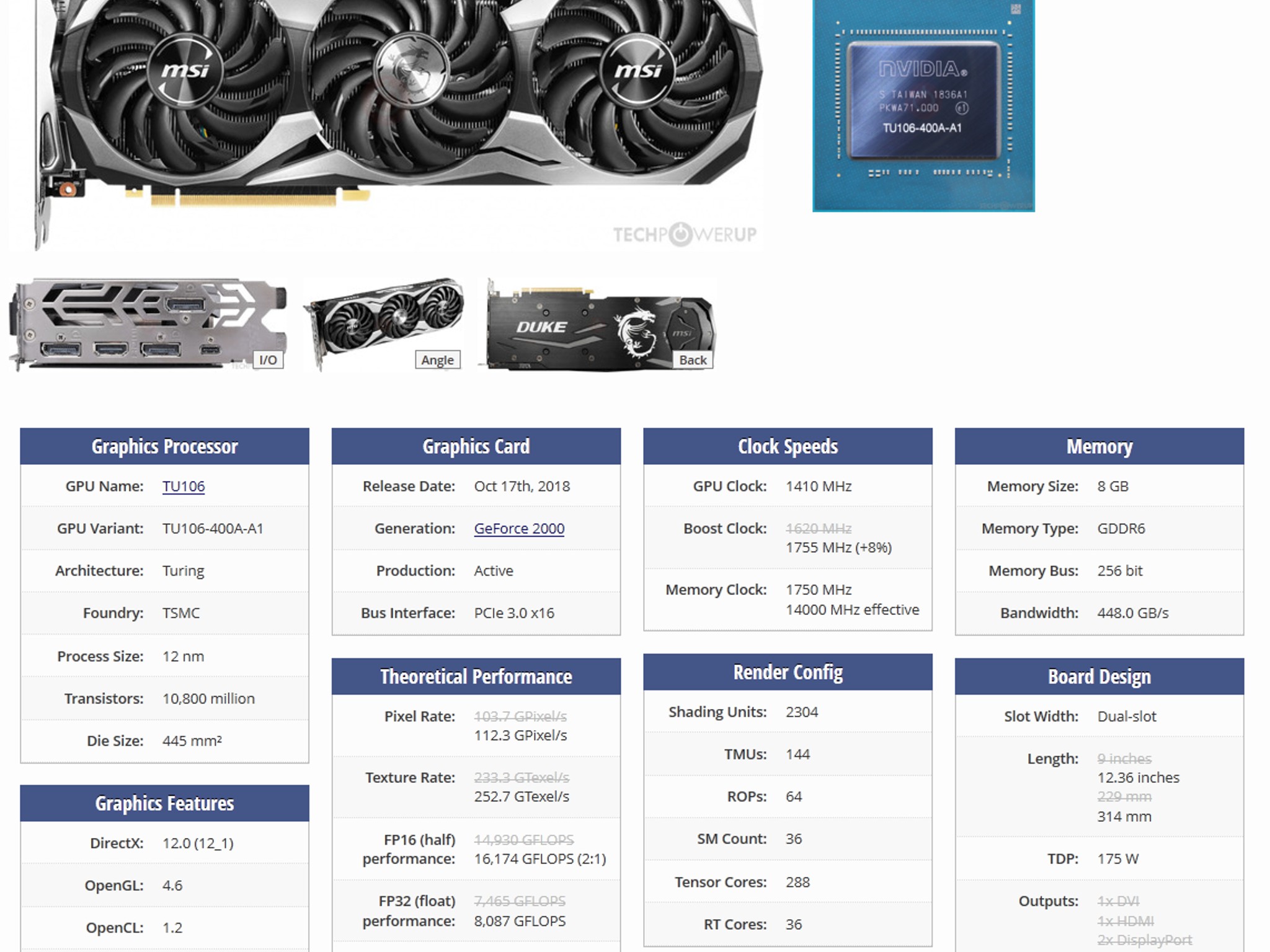 MSI GeForce RTX 2700 DUKE 8G OC 256-Bit GDDR6 PCI Express 3.0 x16 HDCP Ready Video Card