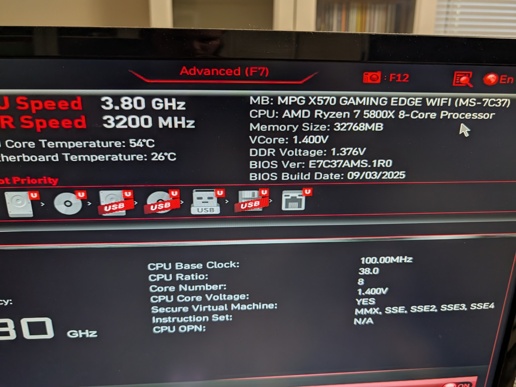 Ryzen 7 5800x + MSI X570 + 32GB DDR4