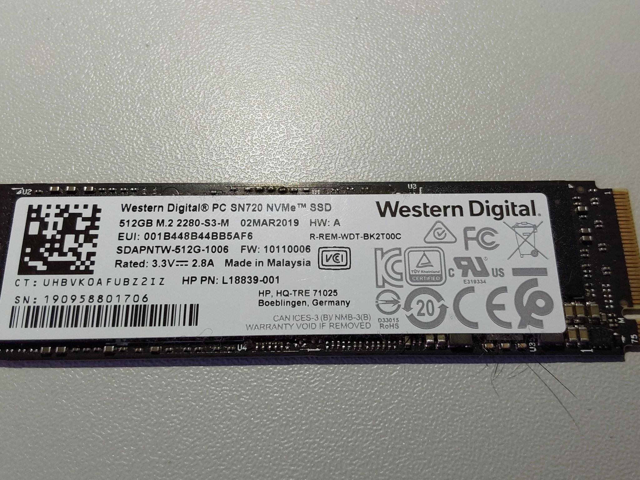 Western Digital PC SN720 NVMe 512GB SSD M.2 2280