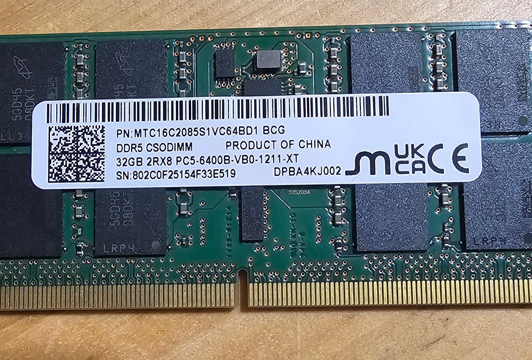 Micron 32gb CSODIMM 6400MTS