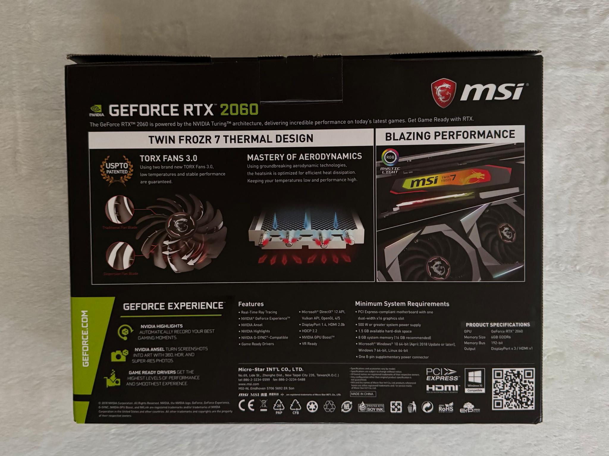 MSI GeForce RTX 2060 6GB GDDR6 GPU - Ray Tracing, VR Ready, High Performance Gaming Card